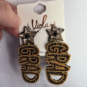 Viola Dangle Earrings Black with Gold Grad for Pierced Ears NWT
